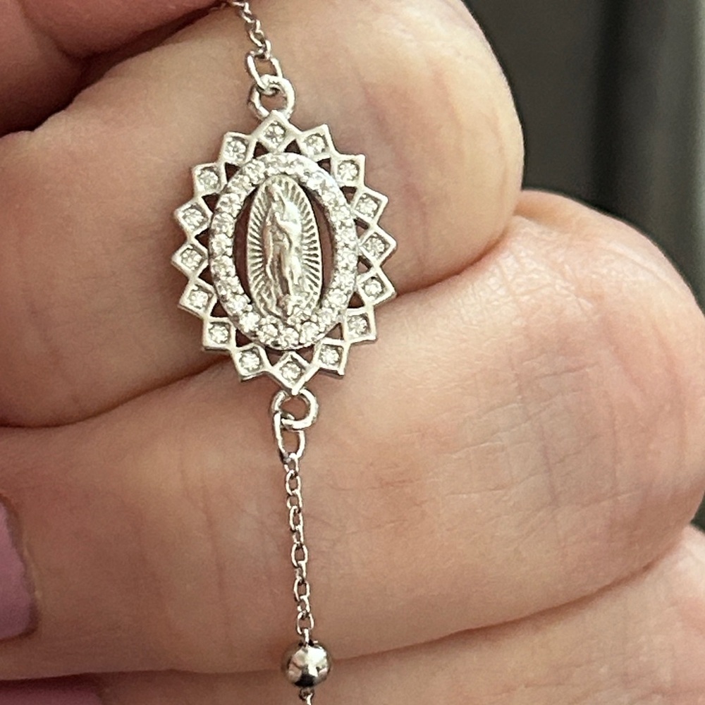 Blessed‎ Mother Moissanite 925 Sterling Silver rhodium plated bracelet